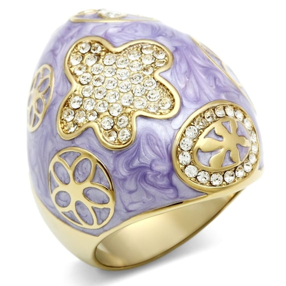 Luxe Jewelry Designs Women's Gold Ion Plated Blowout Design Ring with Top Grade Crystals - Size 5