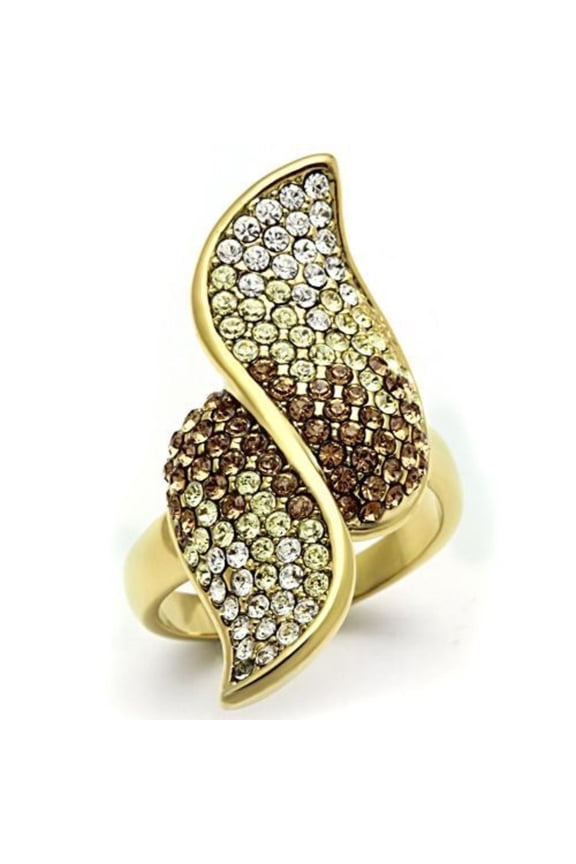 Luxe Jewelry Designs Women's Gold Ion Plated Ring with Top Grade Crystals Multi Color - Size 7 (Pack