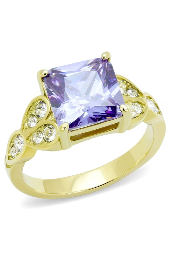 Luxe Jewelry Designs Women's Gold Ion Plated Stainless Steel Cathedral Ring with Light Amethyst CZ -