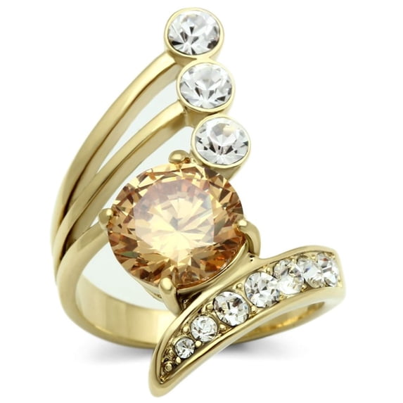 Luxe Jewelry Designs Women's Gold Ion Plated with AAA Grade Cubic Zirconia Champagne - Size 5 (Pack