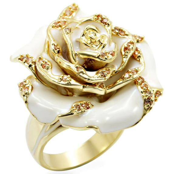 Luxe Jewelry Designs Women's Gold Plated Brass Flower Shaped Ring with AAA Grade CZ Champagne - Size