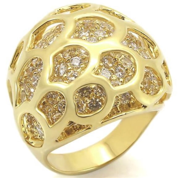 Women's Gold Plated Brass Prong Ring with AAA Grade Cubic Zirconia - Size 6