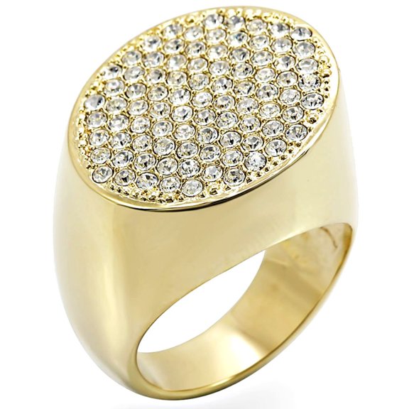 Luxe Jewelry Designs Women's Gold Plated Brass Round Ring with Top Grade Crystal - Size 6
