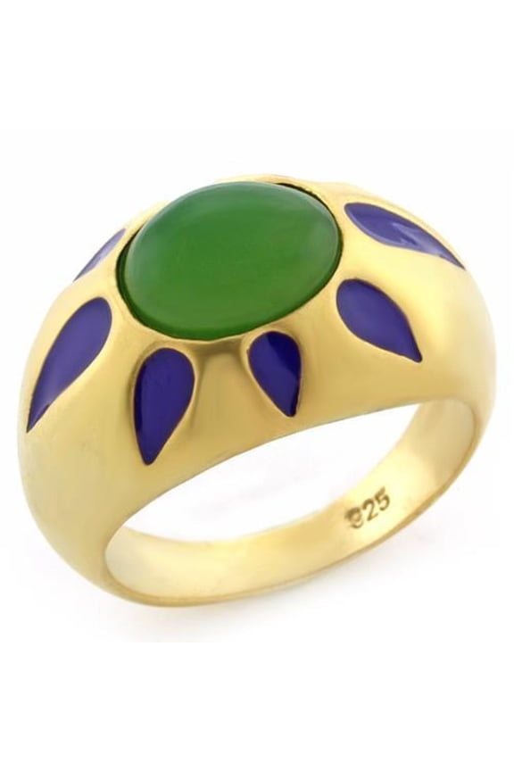 Luxe Jewelry Designs Women's Gold Plated Sterling Silver Ring with Emerald Synthetic Jade - Size 6