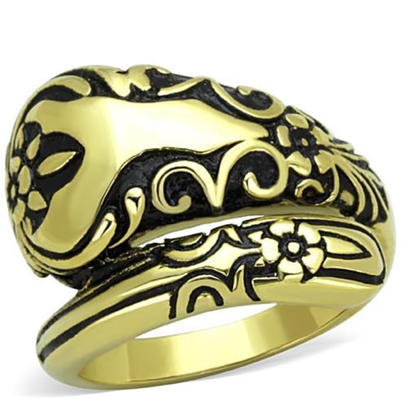 Luxe Jewelry Designs Women's Gold Stainless Steel Engagement Ring with Epoxy in Jet - Size 8 (Pack