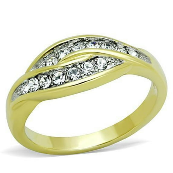 Luxe Jewelry Designs Women's Gold Stainless Steel Engagement Ring with Top Grade Crystal in Clear -