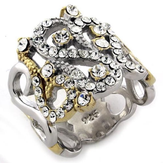 Luxe Jewelry Designs Women's Gold and Rhodium Plated Sterling Silver Ring with AAA Grade CZ - Size