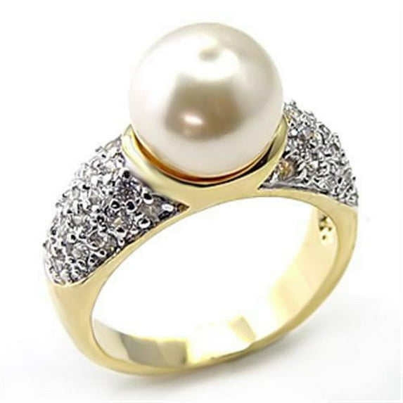 Luxe Jewelry Designs Women's Gold and Rhodium Plated Sterling Silver Ring with White Synthetic Pearl