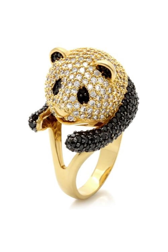 Luxe Jewelry Designs Women's Gold and Ruthenium Plated Brass Pave Ring with Black Jet Cubic Zirconia