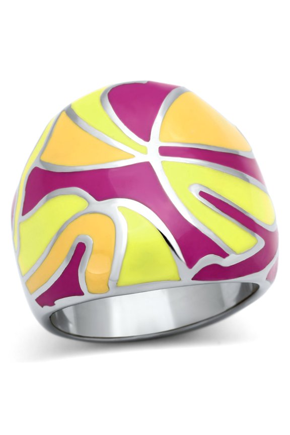 Luxe Jewelry Designs Women's High Polished Stainless Steel Dome Style Ring with Multi Color Epoxy -