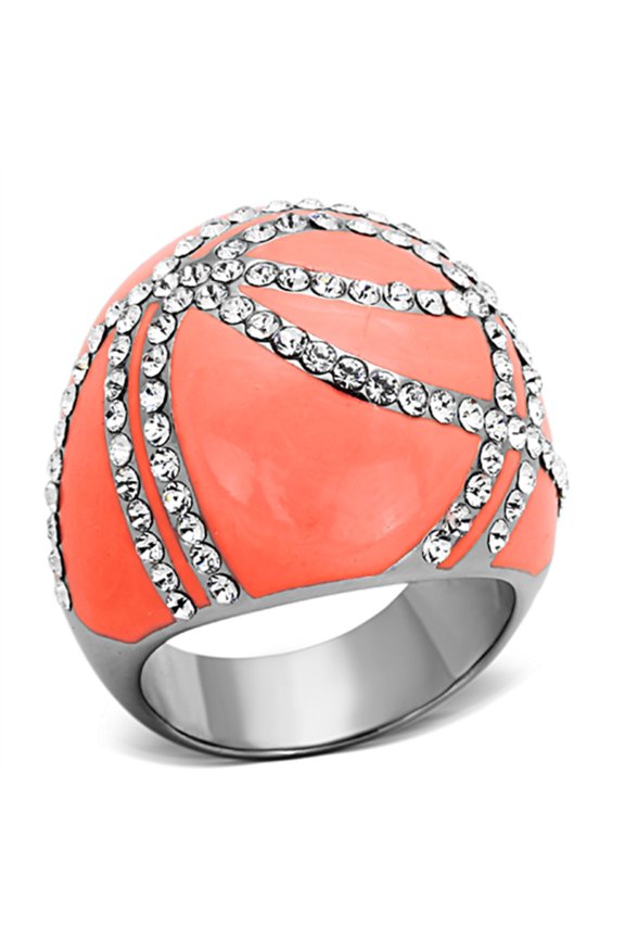 Luxe Jewelry Designs Women's High Polished Stainless Steel Dome Style Ring with Top Grade Crystals -