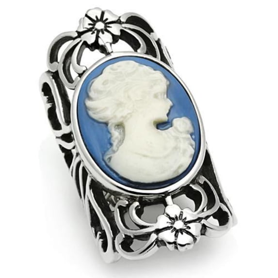 Luxe Jewelry Designs Women's High Polished Stainless Steel Ring with Capri Blue Synthetic Stone -