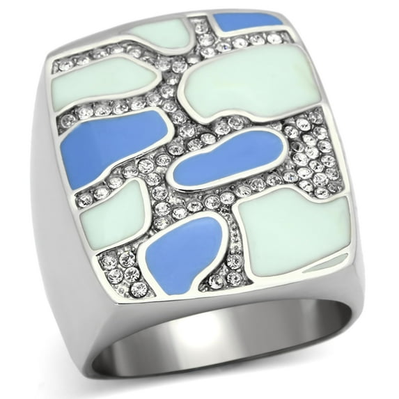 Luxe Jewelry Designs Women's High Polished Stainless Steel Ring with Clear Top Grade Crystals - Size