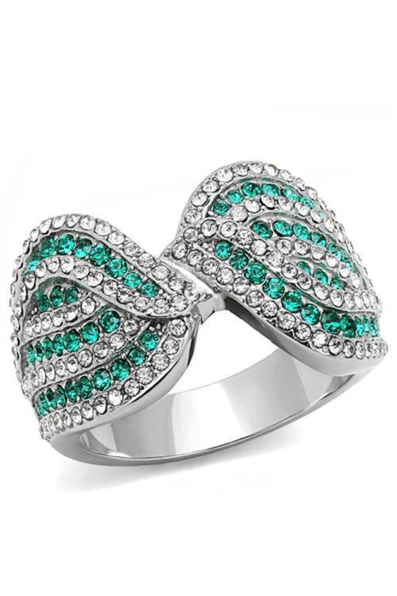 Luxe Jewelry Designs Women's High Polished Stainless Steel Ring with Emerald Top Grade Crystals -