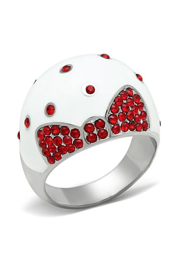 Luxe Jewelry Designs Women's High Polished Stainless Steel Ring with Ruby Crystals - Size 9 (Pack of