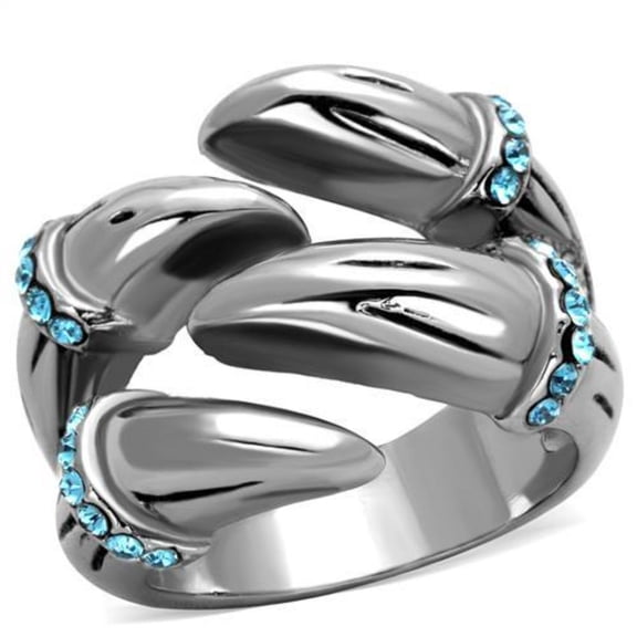 Luxe Jewelry Designs Women's High Polished Stainless Steel Ring with Sapphire Crystals - Size 6