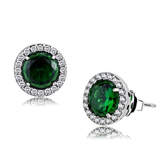 Luxe Jewelry Designs Women's High Polished Stainless Steel Stud Earrings with Emerald Synthetic