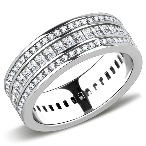 Luxe Jewelry Designs Women's High Polished Stainless Steel Wedding Ring with Cubic Zirconia - Size 5