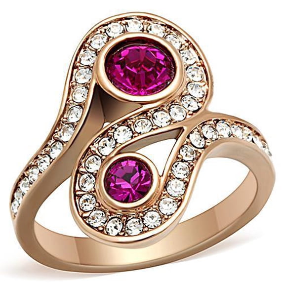 Luxe Jewelry Designs Women's High Polished Swirled Ring With Top Grade Pink Crystal - Size 7