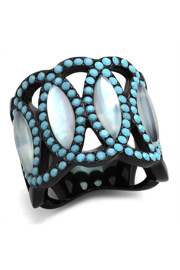 Luxe Jewelry Designs Women's High Polished Teal Circular Ring With Cubic Zirconia Diamond - Size 7