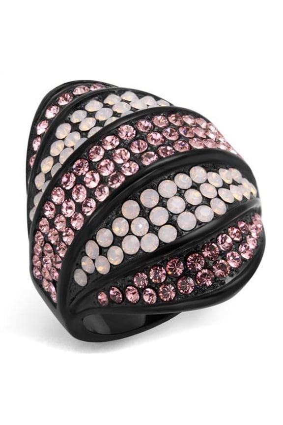 Luxe Jewelry Designs Women's IP Black Plated Stainless Steel Pave Ring with Multi Color Crystals -
