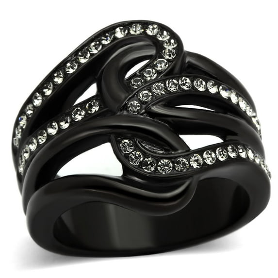 Luxe Jewelry Designs Women's IP Black Plated Stainless Steel Ring with Black Diamond Crystals - Size