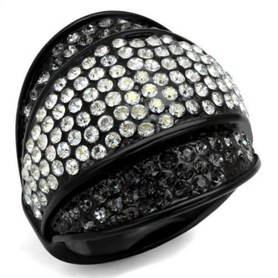 Luxe Jewelry Designs Women's IP Black Plated Stainless Steel Ring with Multi Color Crystals - Size 8
