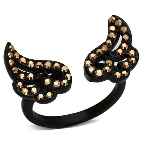 Luxe Jewelry Designs Women's IP Black Stainless Steel Pave Ring with Metallic Light Gold Crystals -