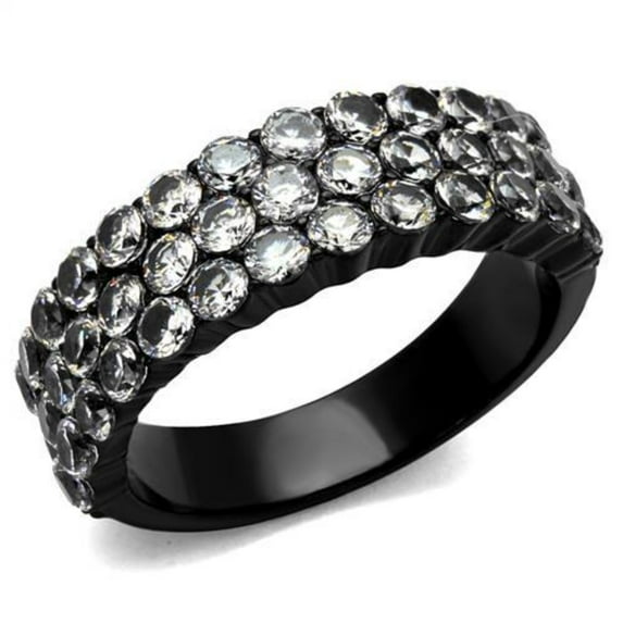 Luxe Jewelry Designs Women's IP Black Stainless Steel Ring with AAA Grade CZ Stones - Size 9