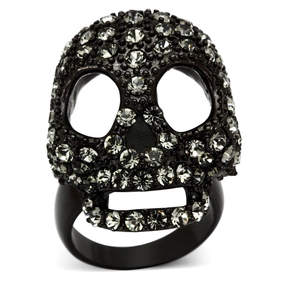 Luxe Jewelry Designs Women's IP Black Stainless Steel Ring with Black Diamond Crystals - Size 5