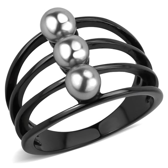 Luxe Jewelry Designs Women's IP Black Stainless Steel Split Ring with Gray Synthetic Pearls - Size 8