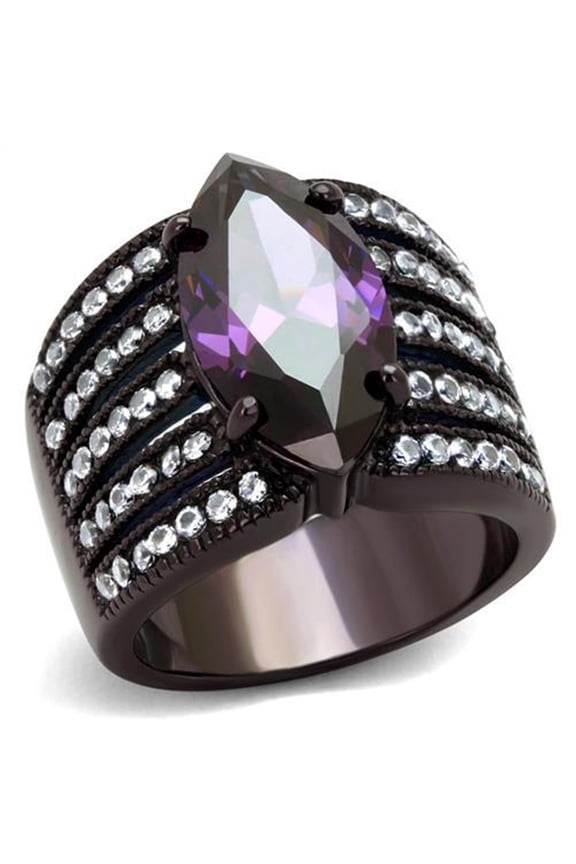 Luxe Jewelry Designs Women's IP Dark Brown Stainless Steel Engagement Ring with Amethyst CZ Stone -
