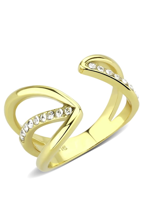 Luxe Jewelry Designs Women's IP Gold Plated Stainless Steel Channel Ring with Clear Crystals - Size