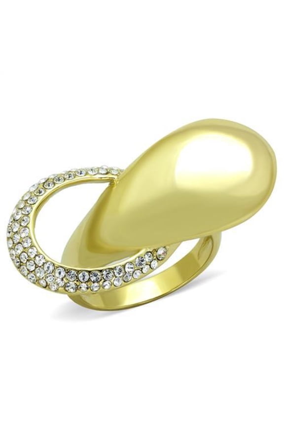 Luxe Jewelry Designs Women's IP Gold Plated Stainless Steel Pave Ring with Clear Crystals - Size 10