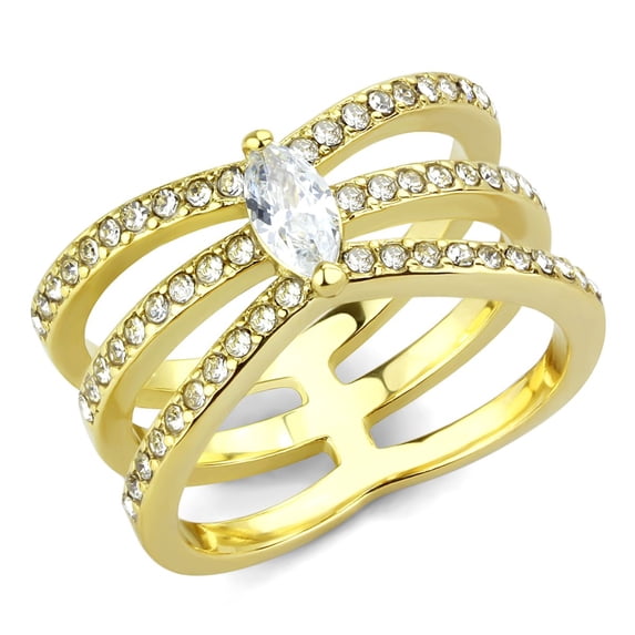 Luxe Jewelry Designs Women's IP Gold Plated Stainless Steel Ring with Marquise Shaped CZ - Size 9