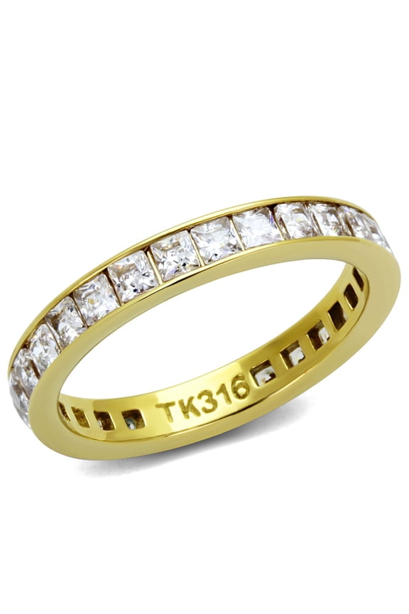 Luxe Jewelry Designs Women's IP Gold Plated Stainless Steel Wedding Ring with Square Cubic Zirconia