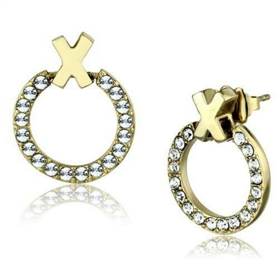 Luxe Jewelry Designs Women's IP Gold Stainless Steel Stud Earrings with Clear Top Grade Crystals