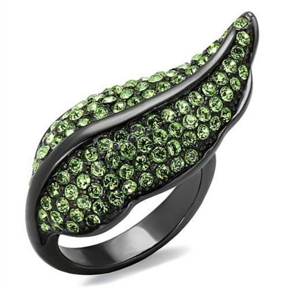 Luxe Jewelry Designs Women's IP Light Black Stainless Steel Leaf Shaped Ring with Peridot Crystals -