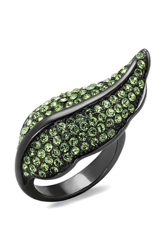 Luxe Jewelry Designs Women's IP Light Black Stainless Steel Leaf Shaped Ring with Peridot Crystals -