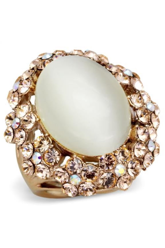 Luxe Jewelry Designs Women's IP Rose Gold Stainless Steel Ring with White Synthetic Cat Eye - Size 8