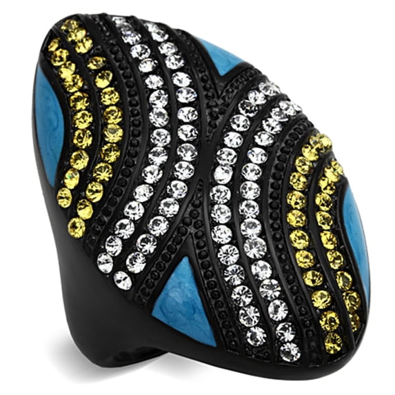 Luxe Jewelry Designs Women's Ion Plated Black Stainless Steel Ring with Citrine Yellow Crystals -