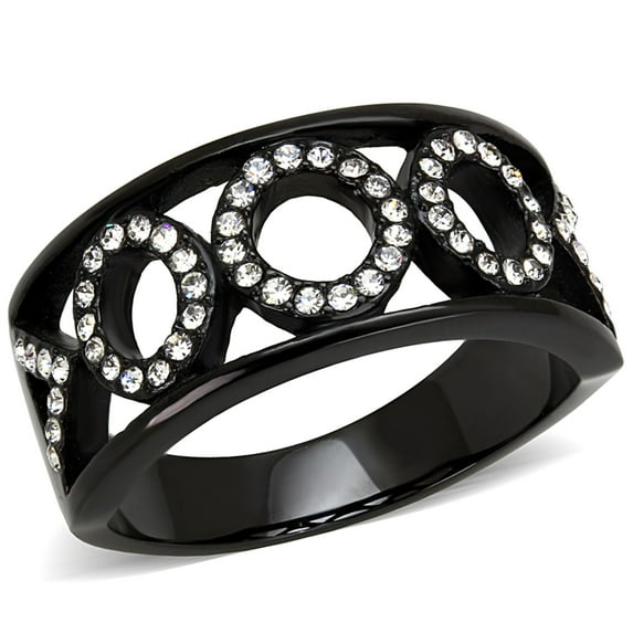 Luxe Jewelry Designs Women's Ion Plated Black Stainless Steel Ring with Top Grade Crystals - Size 5