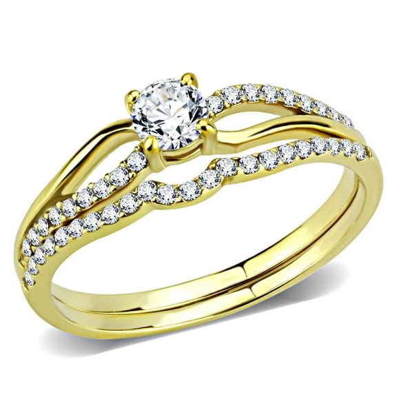 Luxe Jewelry Designs Women's Ion Plated Gold Stainless Steel Ring with Round Shaped AAA Grade CZ -