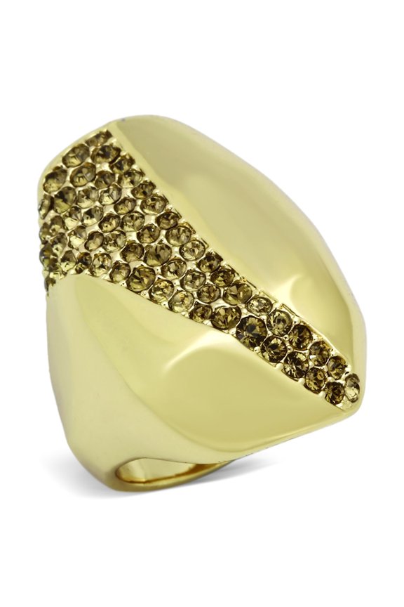 Luxe Jewelry Designs Women's Ion Plated Gold Stainless Steel Ring with Smoked Quartz Crystals - Size