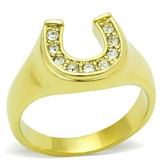 Luxe Jewelry Designs Women's Ion Plated Gold Stainless Steel Ring with Top Grade Crystals - Size 7