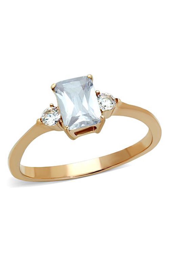 Luxe Jewelry Designs Women's Ion Plated Rose Gold Stainless Steel Engagement Ring with Cubic