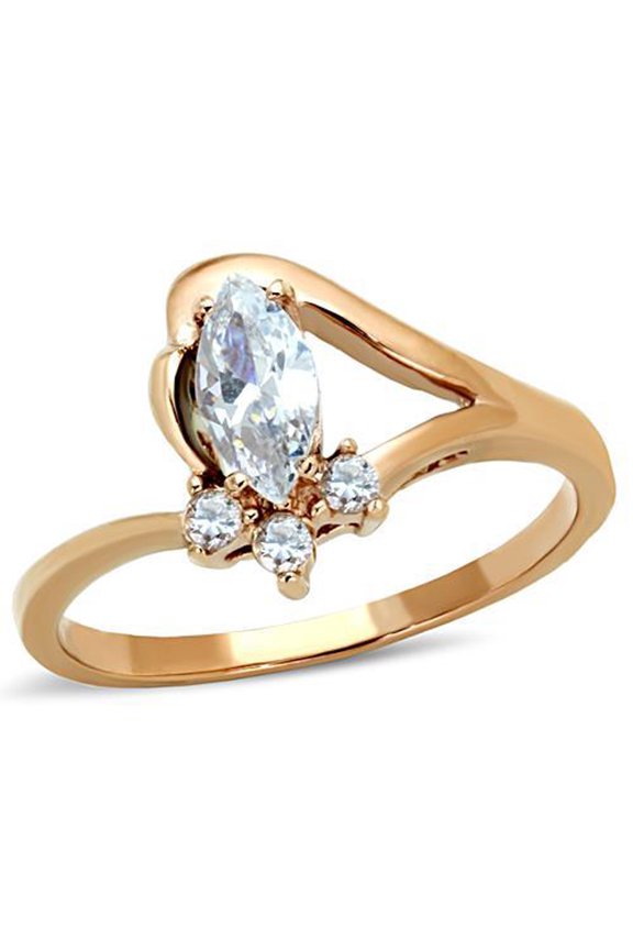 Luxe Jewelry Designs Women's Ion Plated Rose Gold Stainless Steel Ring with Cubic Zirconia - Size 5