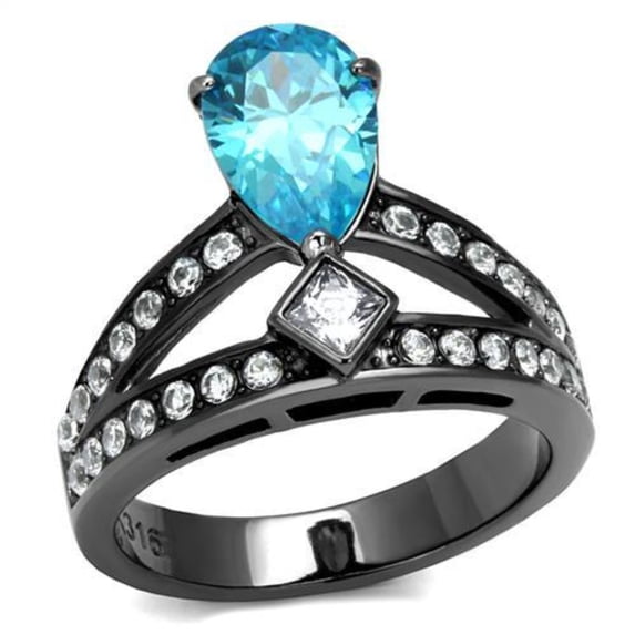 Luxe Jewelry Designs Women's Ion Plated Stainless Steel Engagement Ring with Sea Blue CZ Stone -
