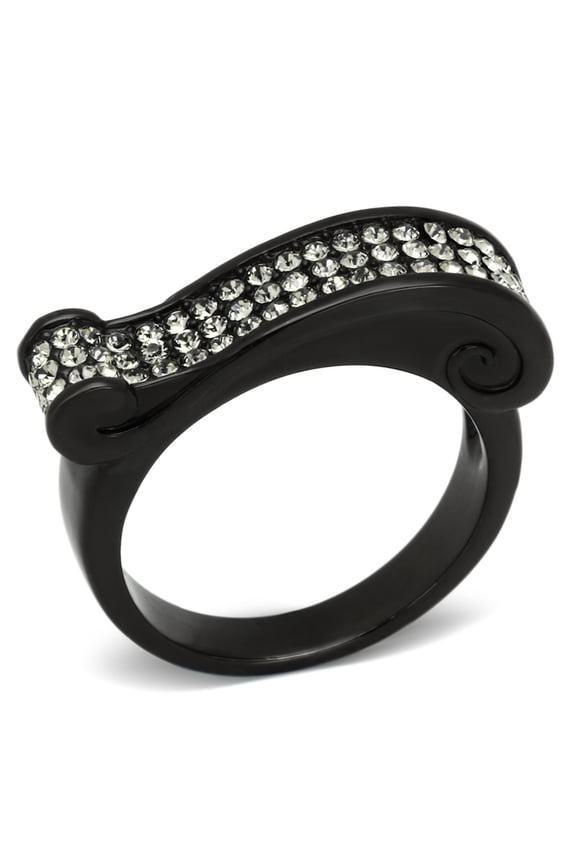 Luxe Jewelry Designs Women's Ion Plated Stainless Steel Ring with Black Diamond Crystals - Size 9