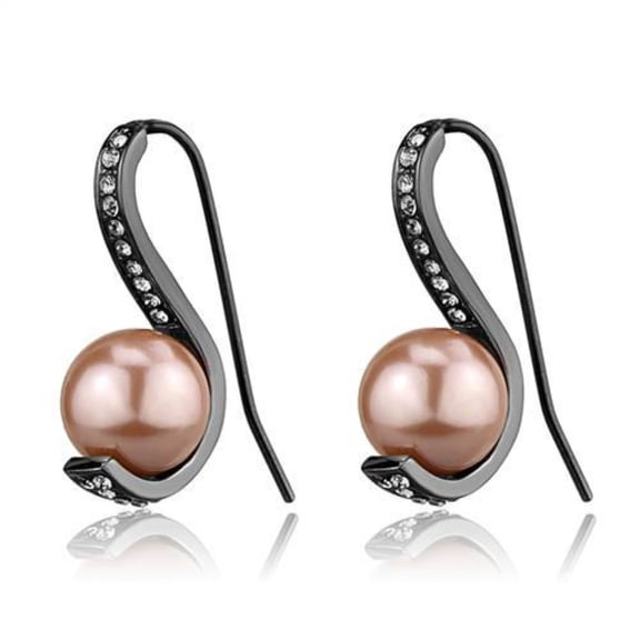 Luxe Jewelry Designs Women's Light Black IP Stainless Steel Earrings with Light Peach Synthetic